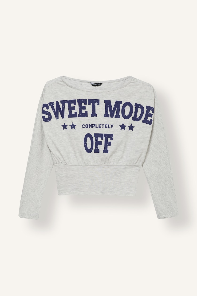 Young Girls - Teen Girls Light Grey Melange Woman Fashion Fit Slogan Long Sleeve T-Shirt