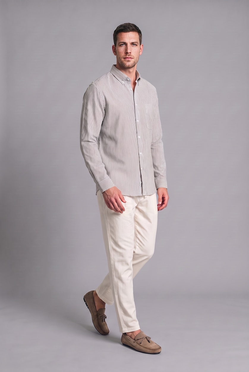 MAN Light Khaki Regular Fit Cotton Long Sleeve Shirt