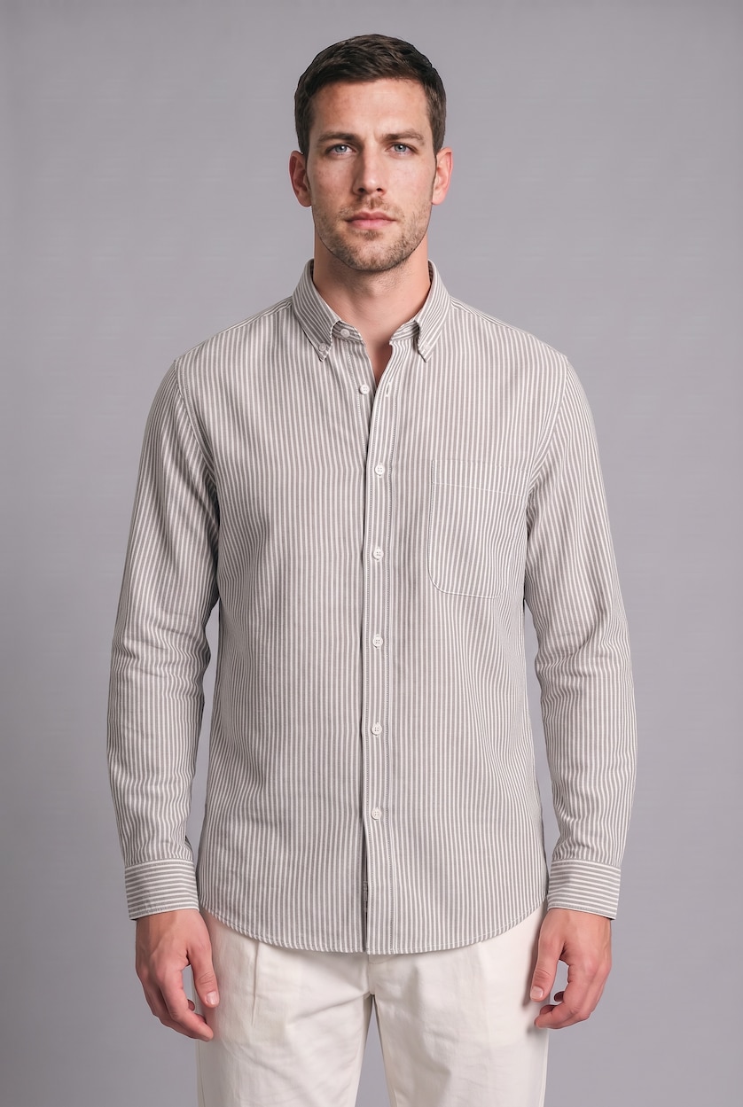 MAN Light Khaki Regular Fit Cotton Long Sleeve Shirt