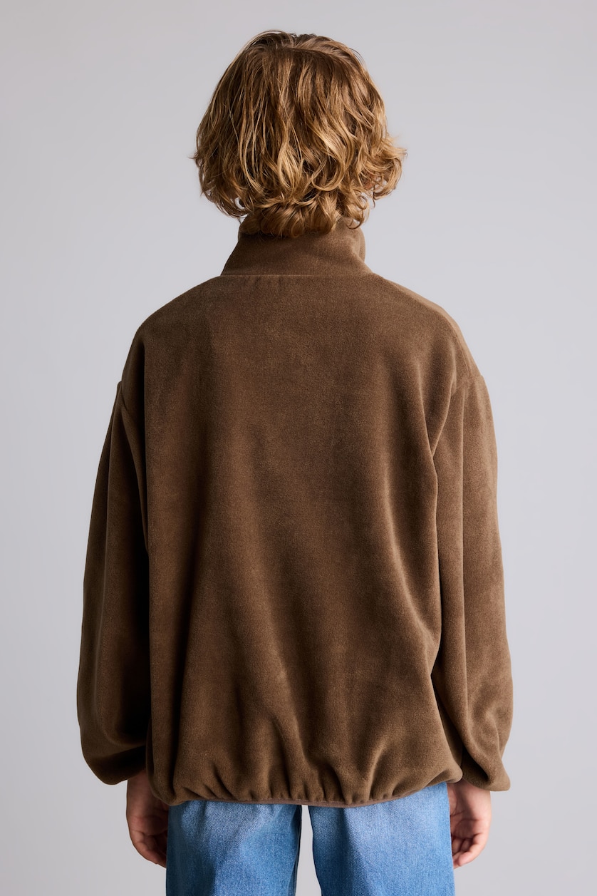 Erkek Çocuk - Genç Erkek Camel Oversize Çıtçıtlı Polar Basic Sweatshirt Erkek Çocuk
