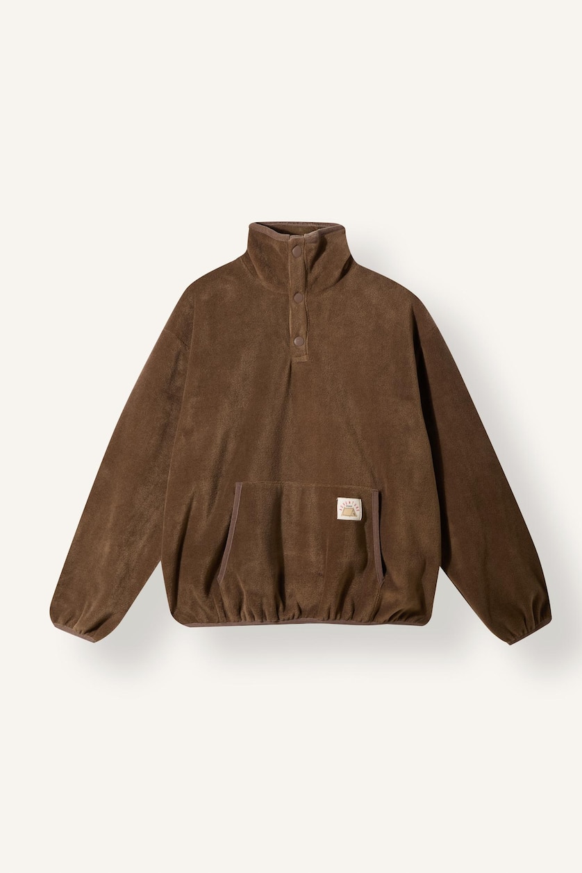 Erkek Çocuk - Genç Erkek Camel Oversize Çıtçıtlı Polar Basic Sweatshirt Erkek Çocuk