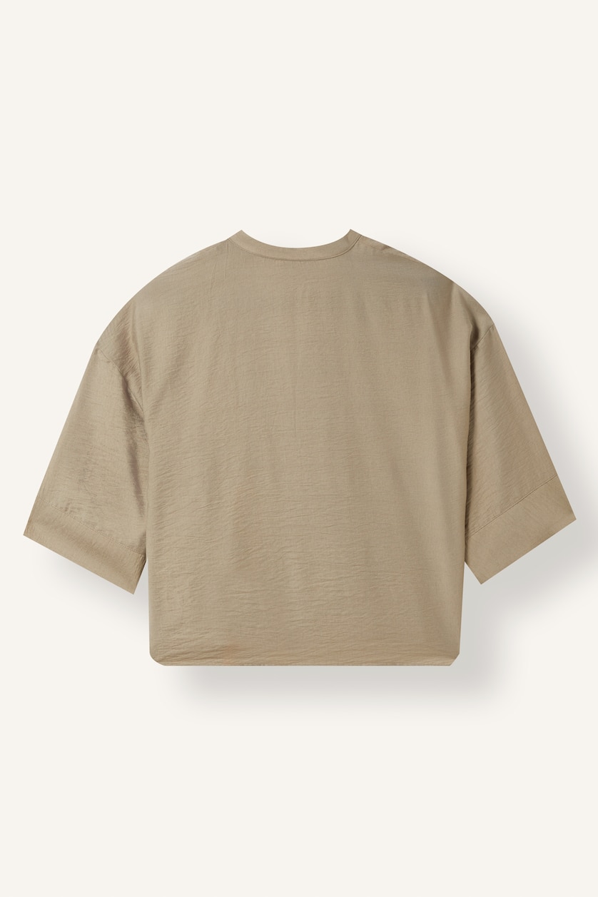 Kadın Koyu Kum Brit Düğmeli Oversize Uzun Kollu Basic Bluz