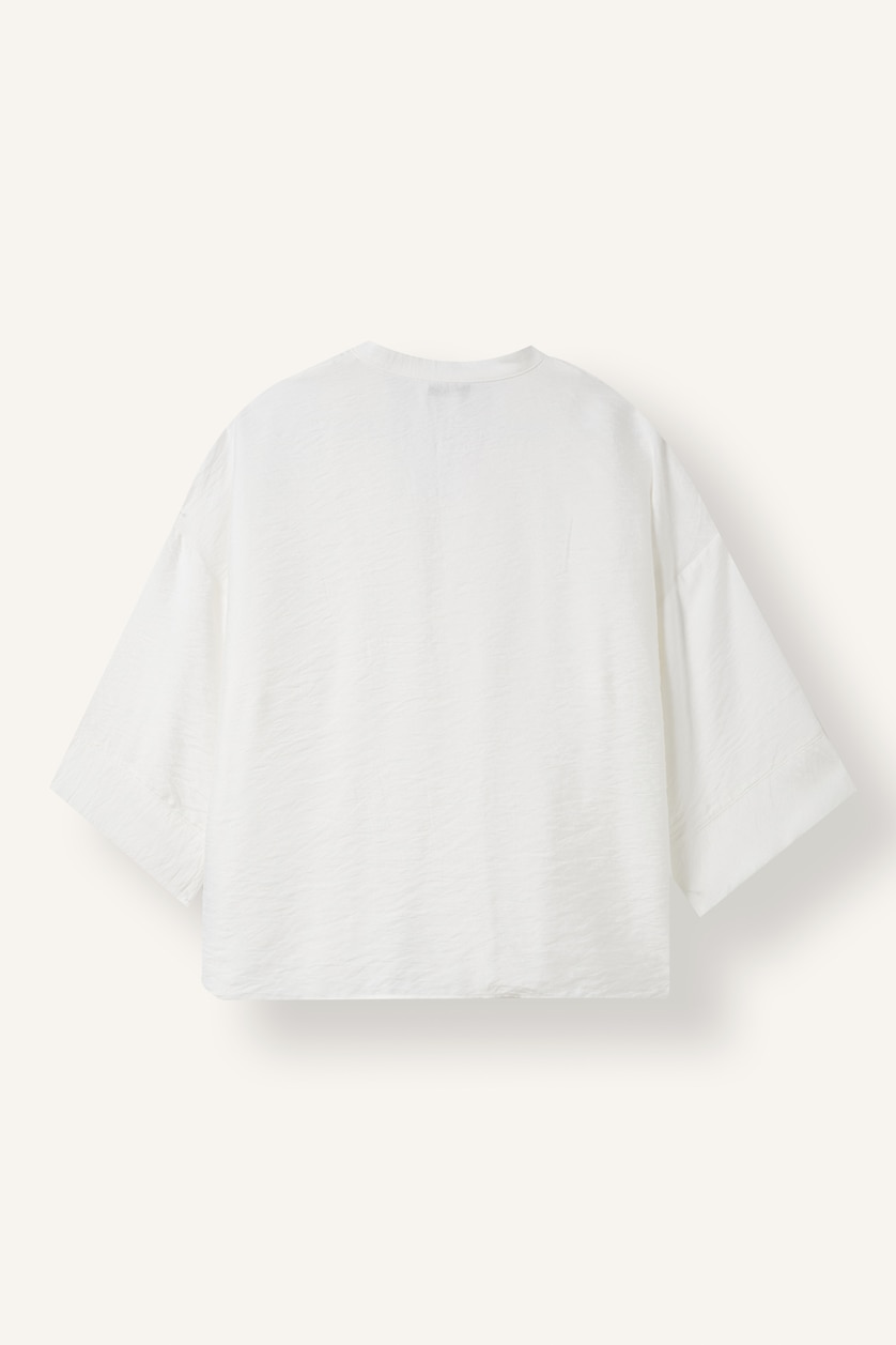 Kadın Kırık Beyaz Brit Düğmeli Oversize Uzun Kollu Basic Bluz