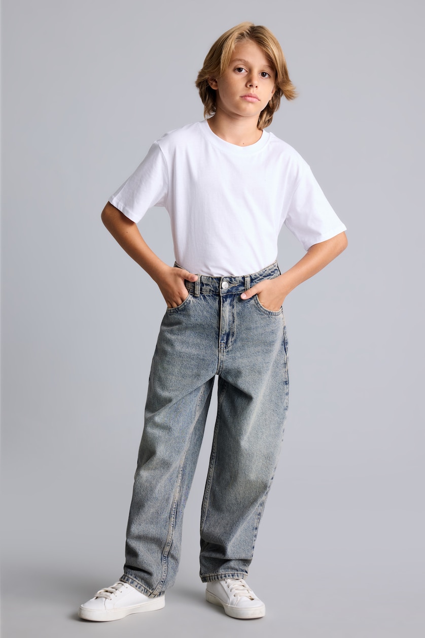 Erkek Çocuk - Genç Erkek Mavi Barrel Fit Jean Pantolon Erkek Çocuk