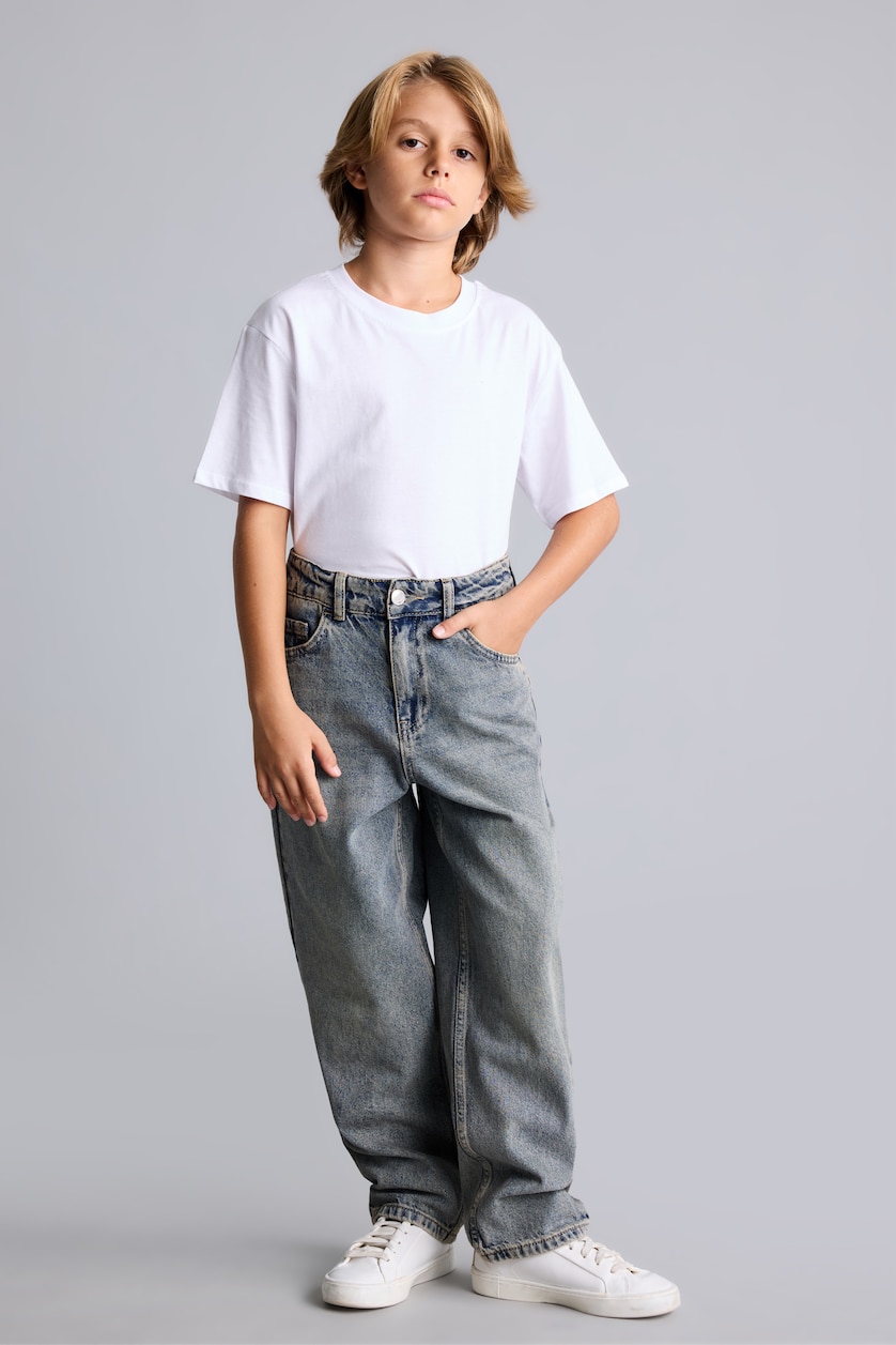 Erkek Çocuk - Genç Erkek Mavi Barrel Fit Jean Pantolon Erkek Çocuk