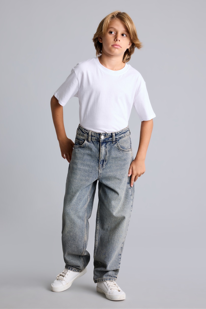 Erkek Çocuk - Genç Erkek Mavi Barrel Fit Jean Pantolon Erkek Çocuk