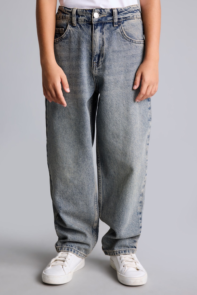 Erkek Çocuk - Genç Erkek Mavi Barrel Fit Jean Pantolon Erkek Çocuk