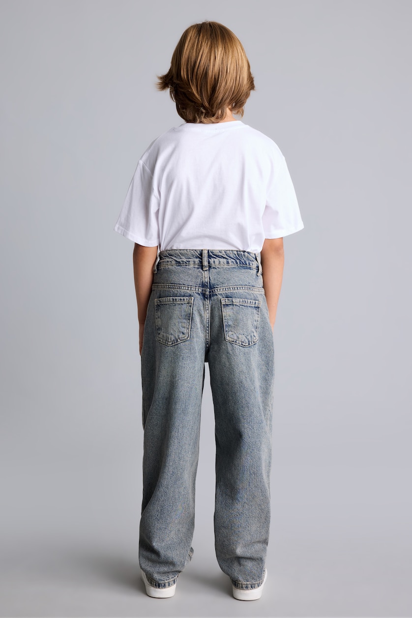 Erkek Çocuk - Genç Erkek Mavi Barrel Fit Jean Pantolon Erkek Çocuk