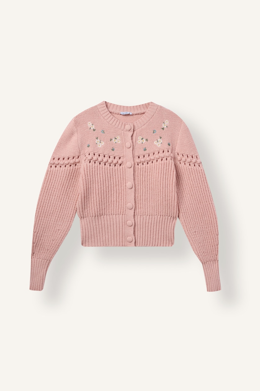 Kadın Pembe Regular Fit Çiçek Nakışlı Hırka