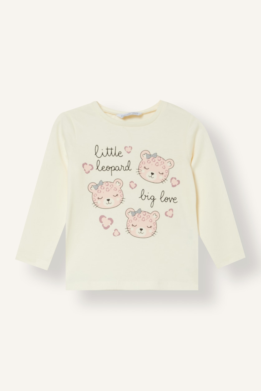 Kız Bebek Ekru 2'li Takım Baskılı Leopar Desenli Kız Bebek