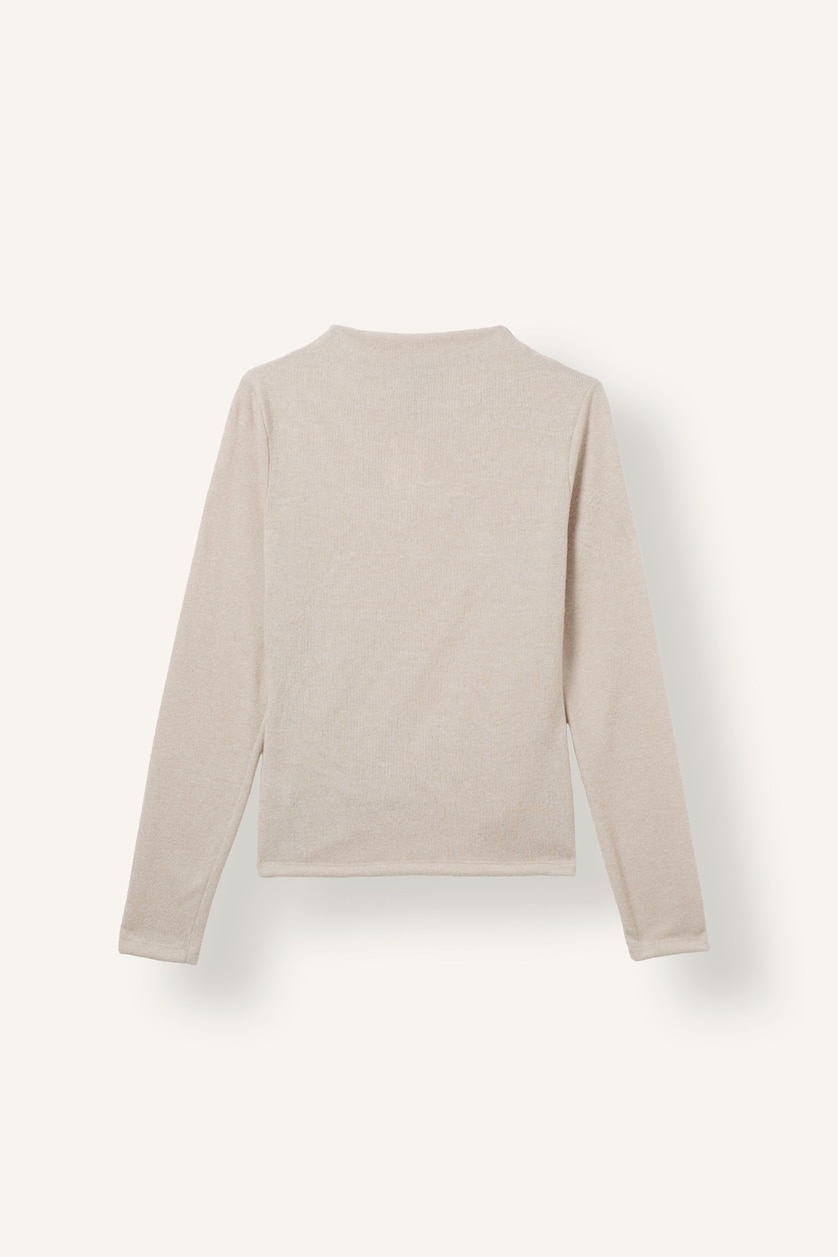 Women Beige Melange Slim Fit Long Sleeve T-Shirt