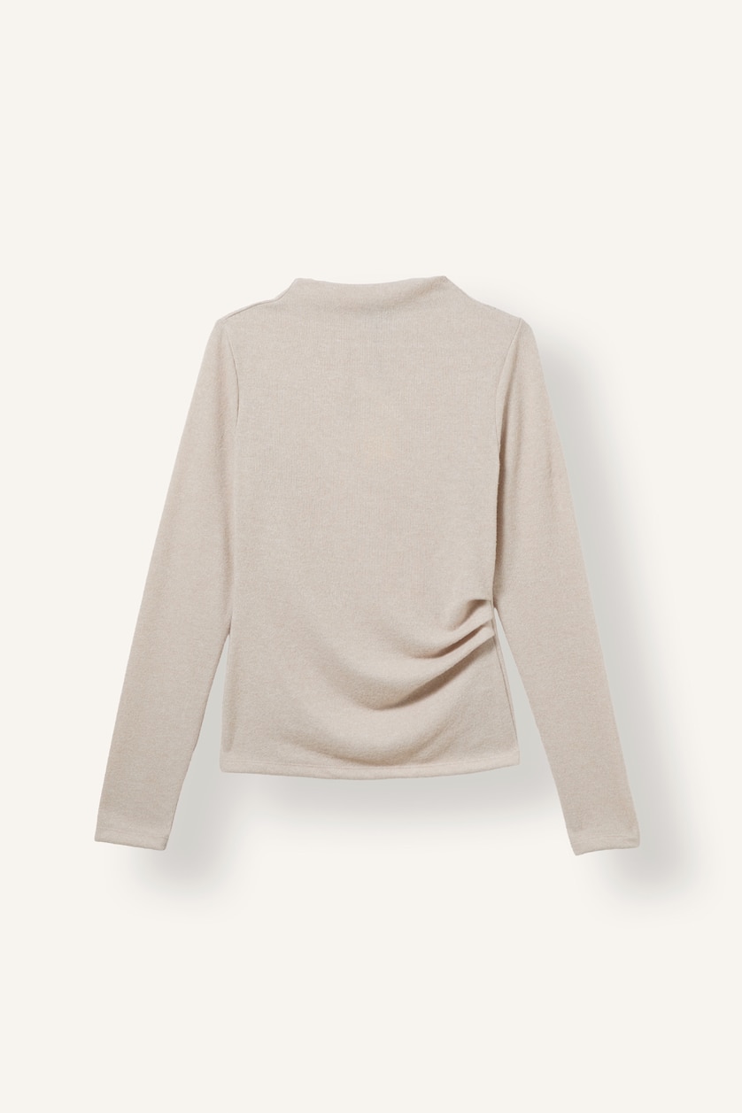 حريمي ميلانج بيج Slim Fit Mock-Neck Long Sleeve Basic T-Shirt
