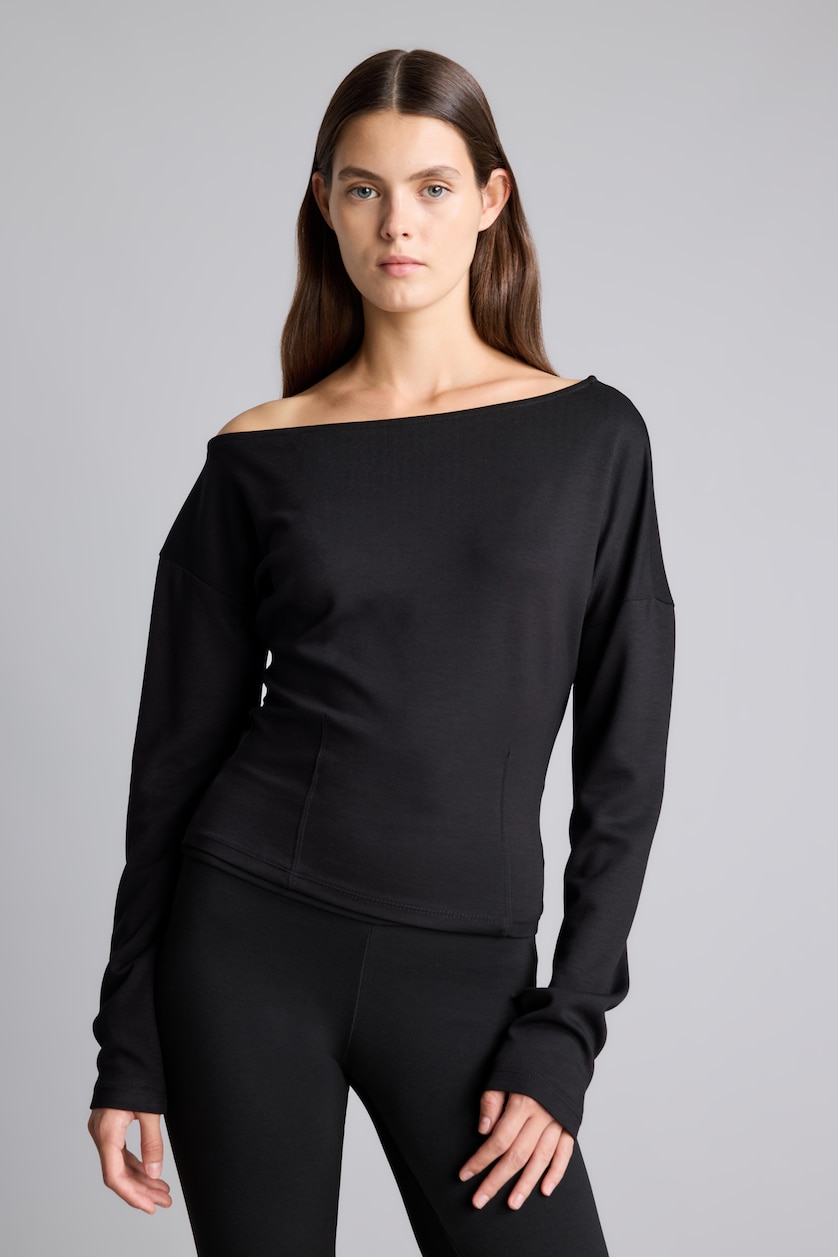 Kadın Siyah Slim Fit Tek Omuz Basic Sweatshirt