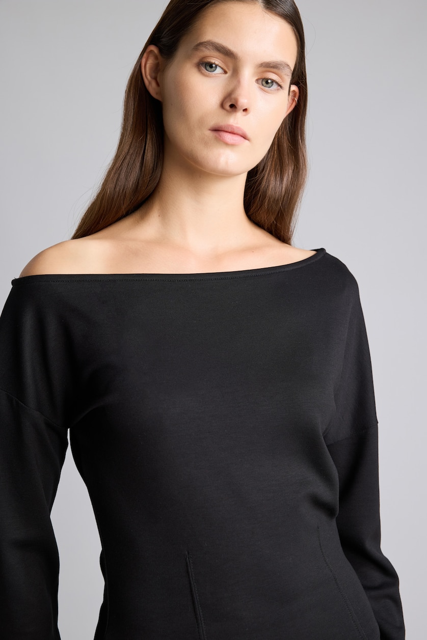 Kadın Siyah Slim Fit Tek Omuz Basic Sweatshirt