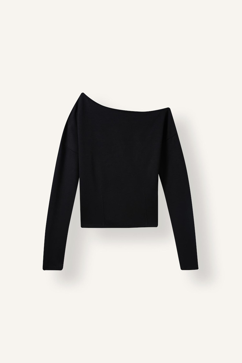 Kadın Siyah Slim Fit Tek Omuz Basic Sweatshirt