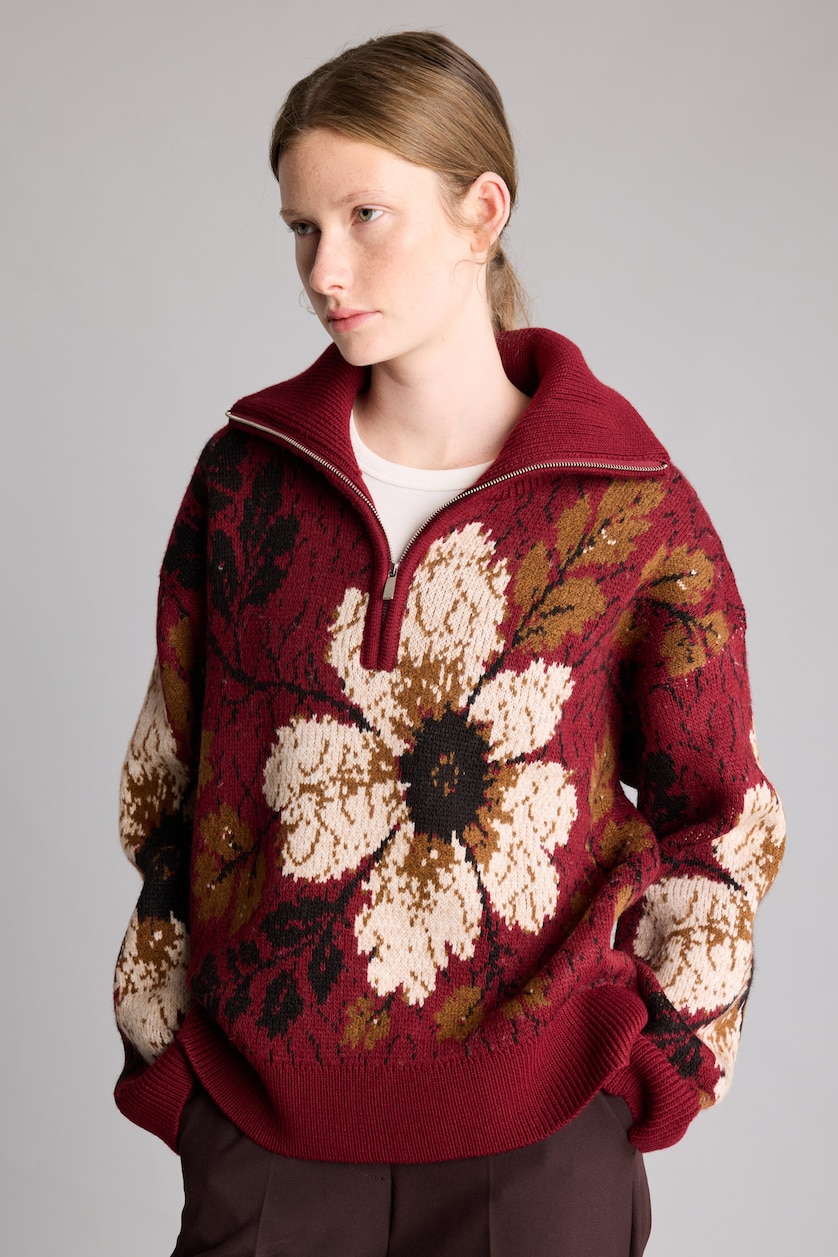 Kadın Bordo Regular Fıt Triko Kazak