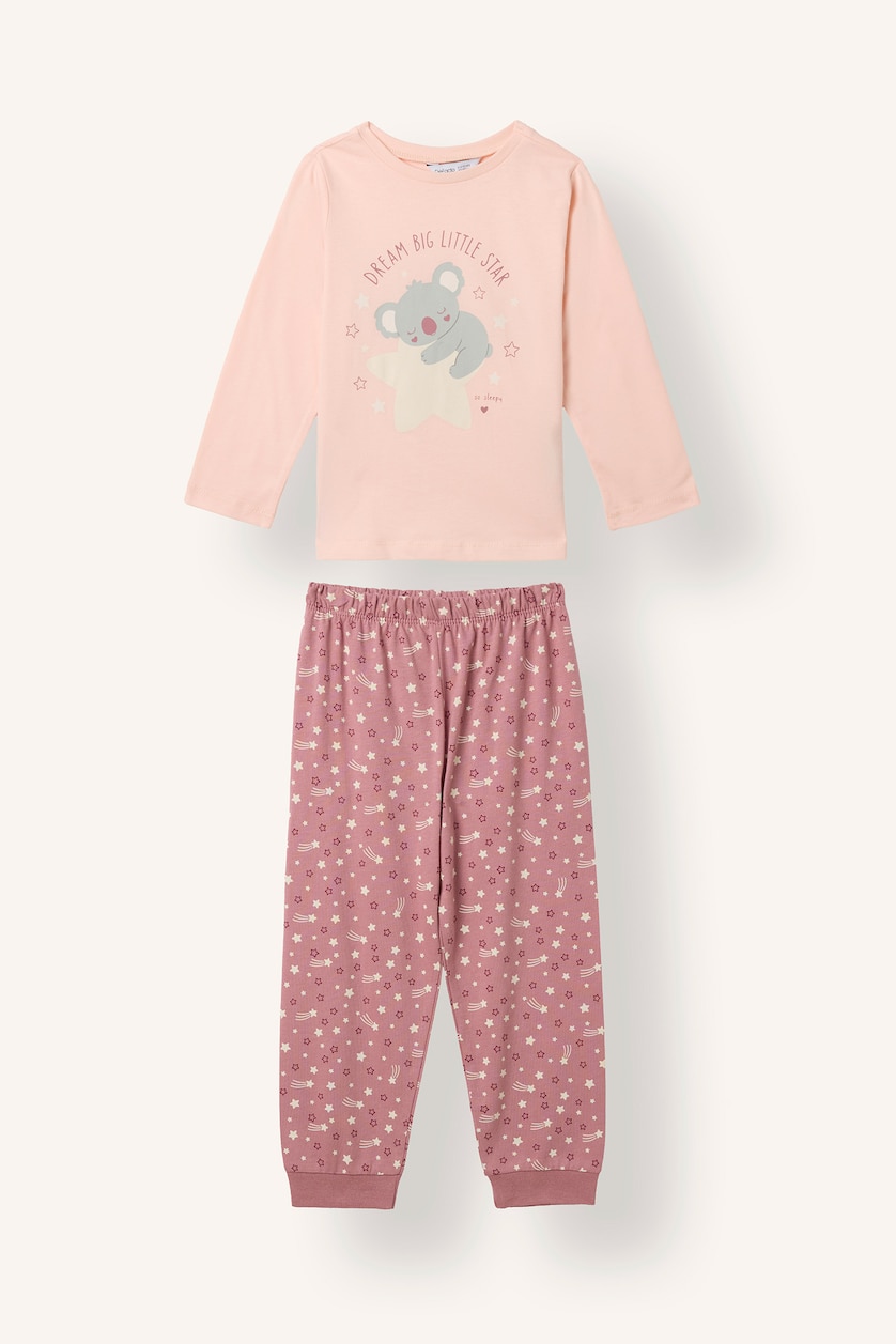 Baby Girls Pink Woman 2 piece Regular Fit Crew Neck Animal Knitted Pyjamas