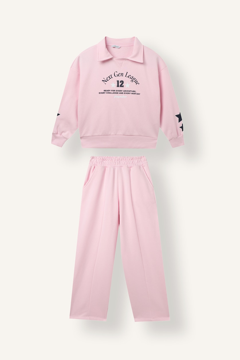 Young Girls - Teen Girls Pink Woman 2 piece Regular Fit Polo Collar Printed Set