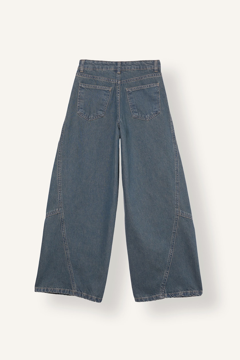 Kız Çocuk - Genç Kız Koyu Mavi Loose Fit Dikişli Jean Pantolon Kız Çocuk