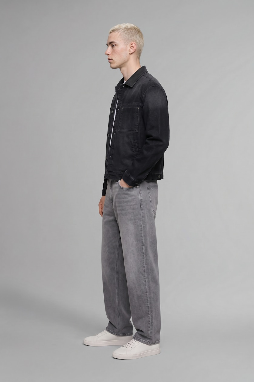 MAN Grey Normal Waist Relax Fit Trousers