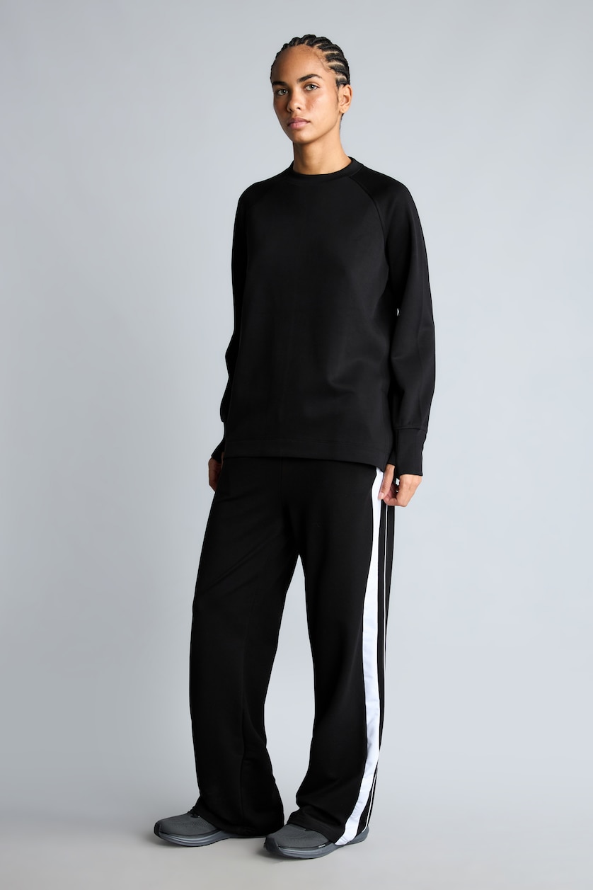 WOMAN Black Straight Fit Elastic Waist Pockets Straight Leg Sweatpants