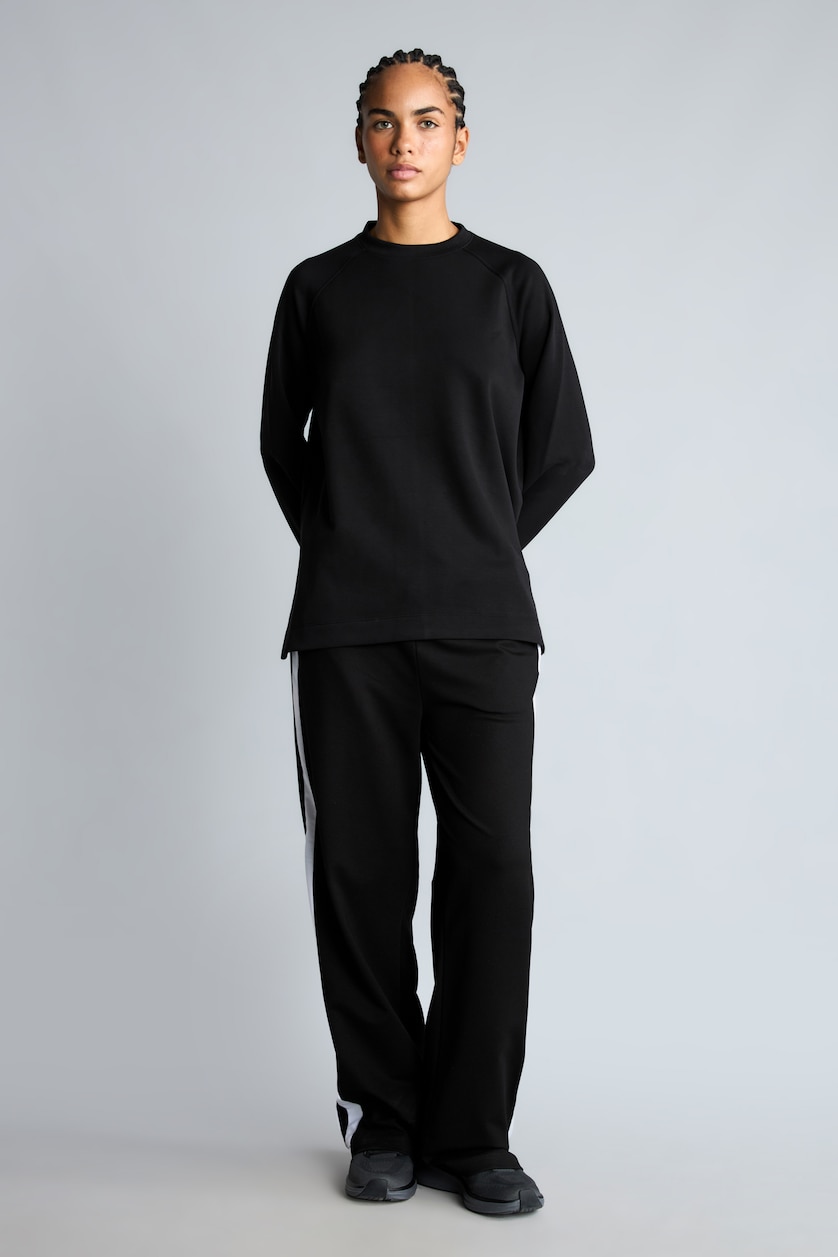 WOMAN Black Straight Fit Elastic Waist Pockets Straight Leg Sweatpants