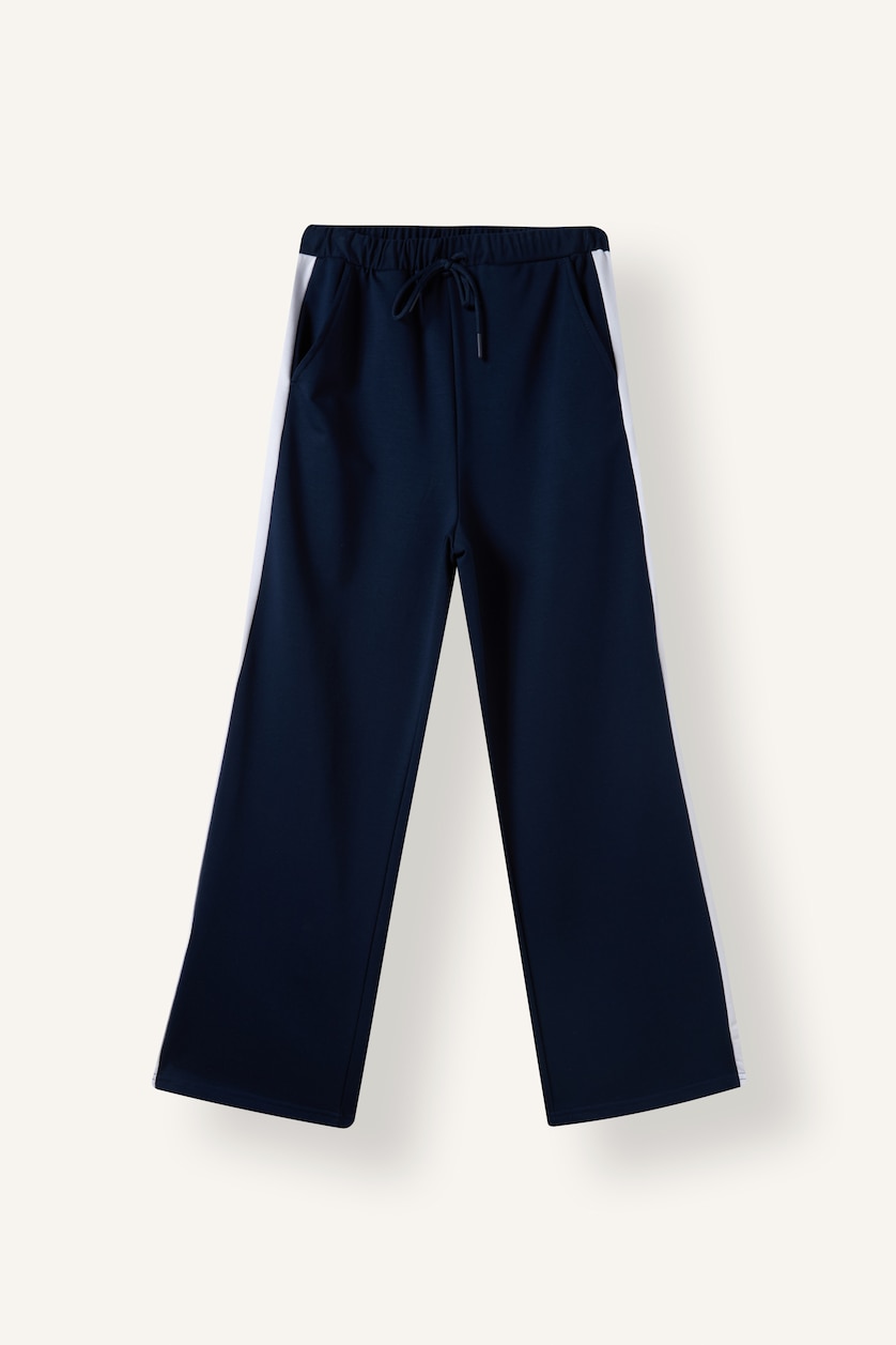 WOMAN NAVY Elastic Band Straight Fit Trousers