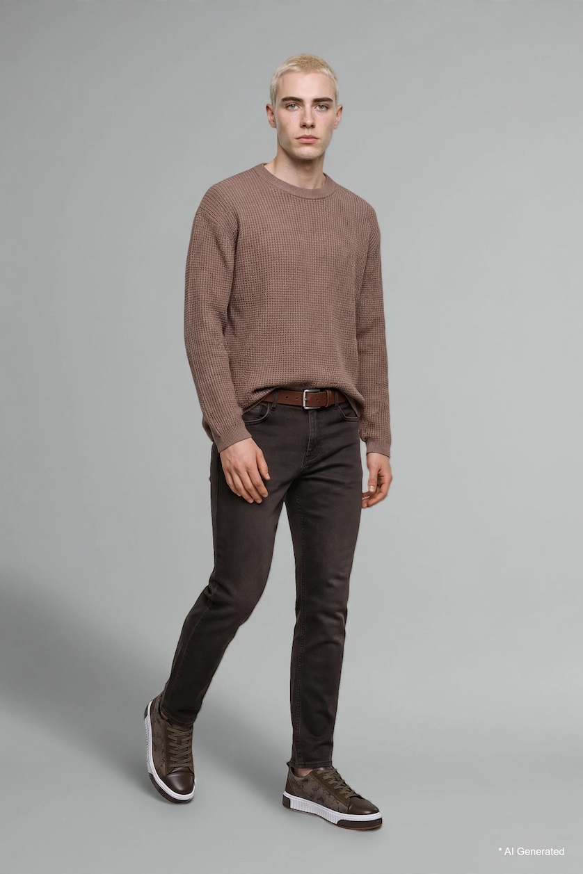 Men Brown Normal Waist Pedro Slim Fit Trousers