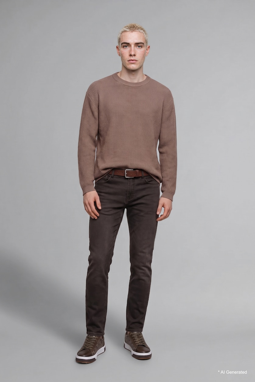Men Brown Normal Waist Pedro Slim Fit Trousers