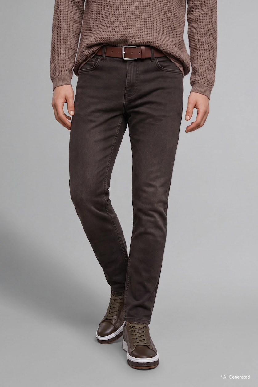 Men Brown Normal Waist Pedro Slim Fit Trousers