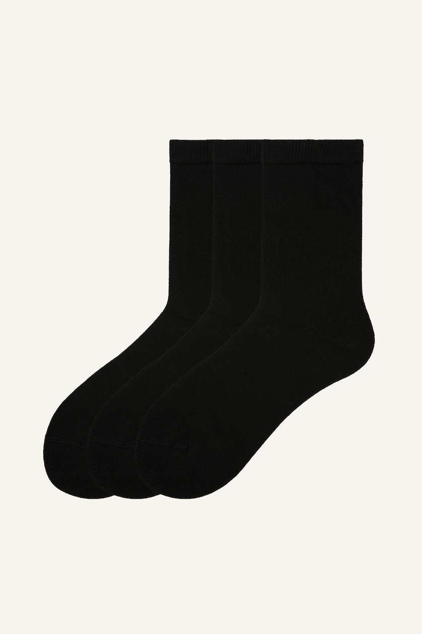 Kız Çocuk - Genç Kız Siyah Unisex Dikişsiz 3'lü Uzun Çorap