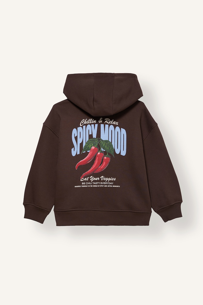 Kız Çocuk - Genç Kız Kahve Oversize Kapüşonlu Baskılı Sweatshirt Kız Çocuk