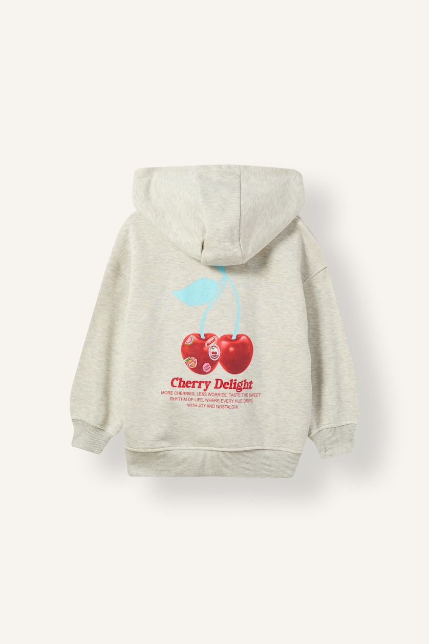 Kız Çocuk - Genç Kız Açık Gri Melange Oversize Baskılı Sweatshirt Kız Çocuk