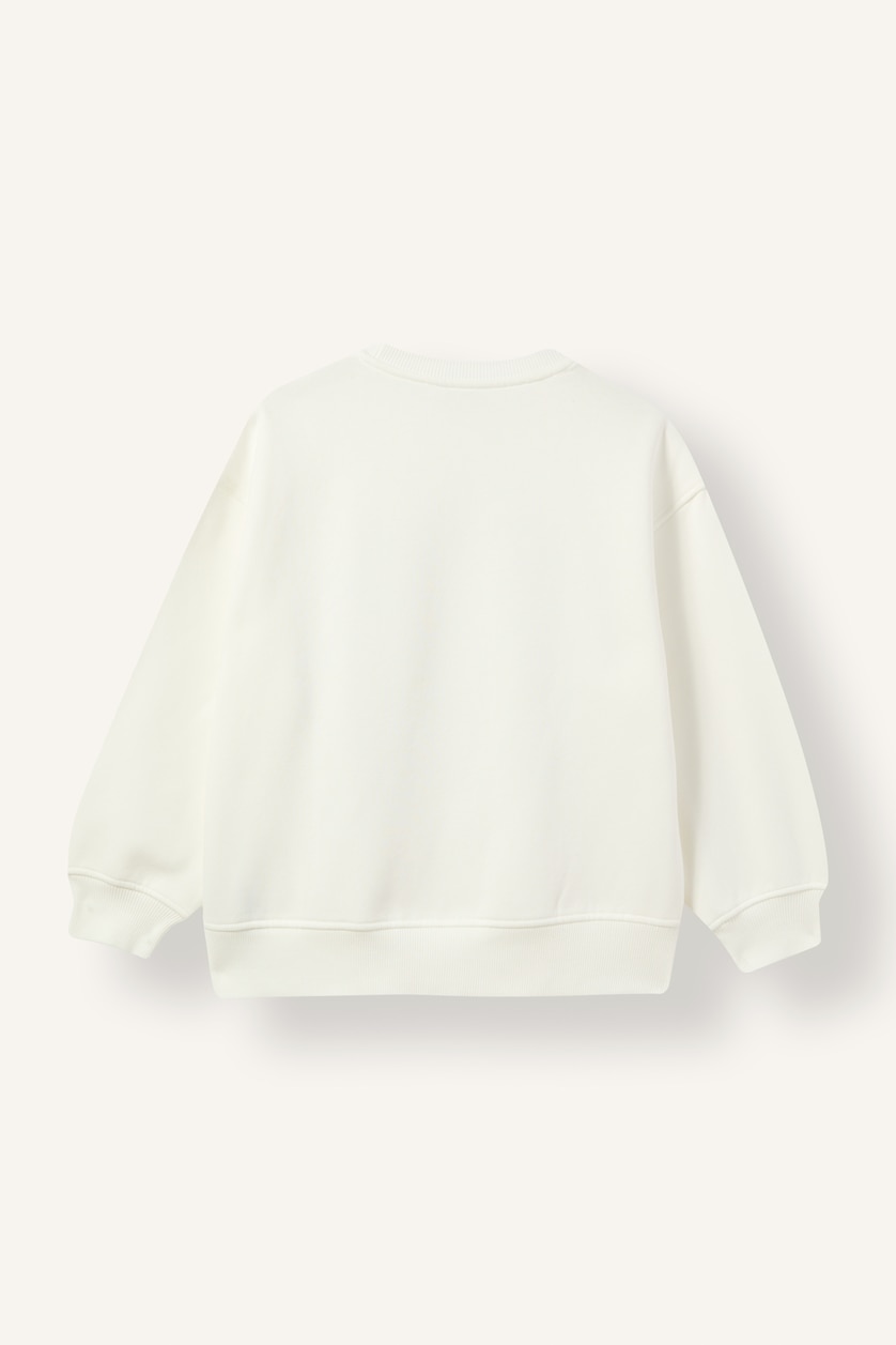 Young Girls - Teen Girls Ecru Woman Oversize Fit Printed Crew Neck Sweatshirt