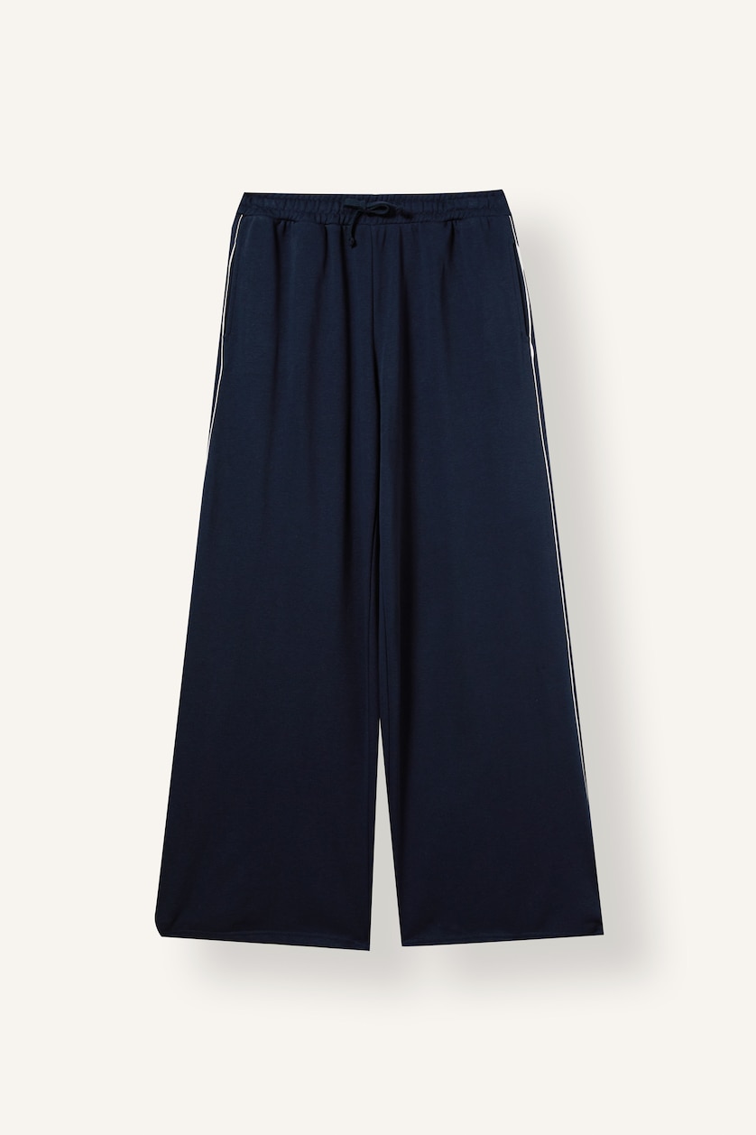 Women NAVY Wide Leg Thick Sweatshirt Fabric Trousers