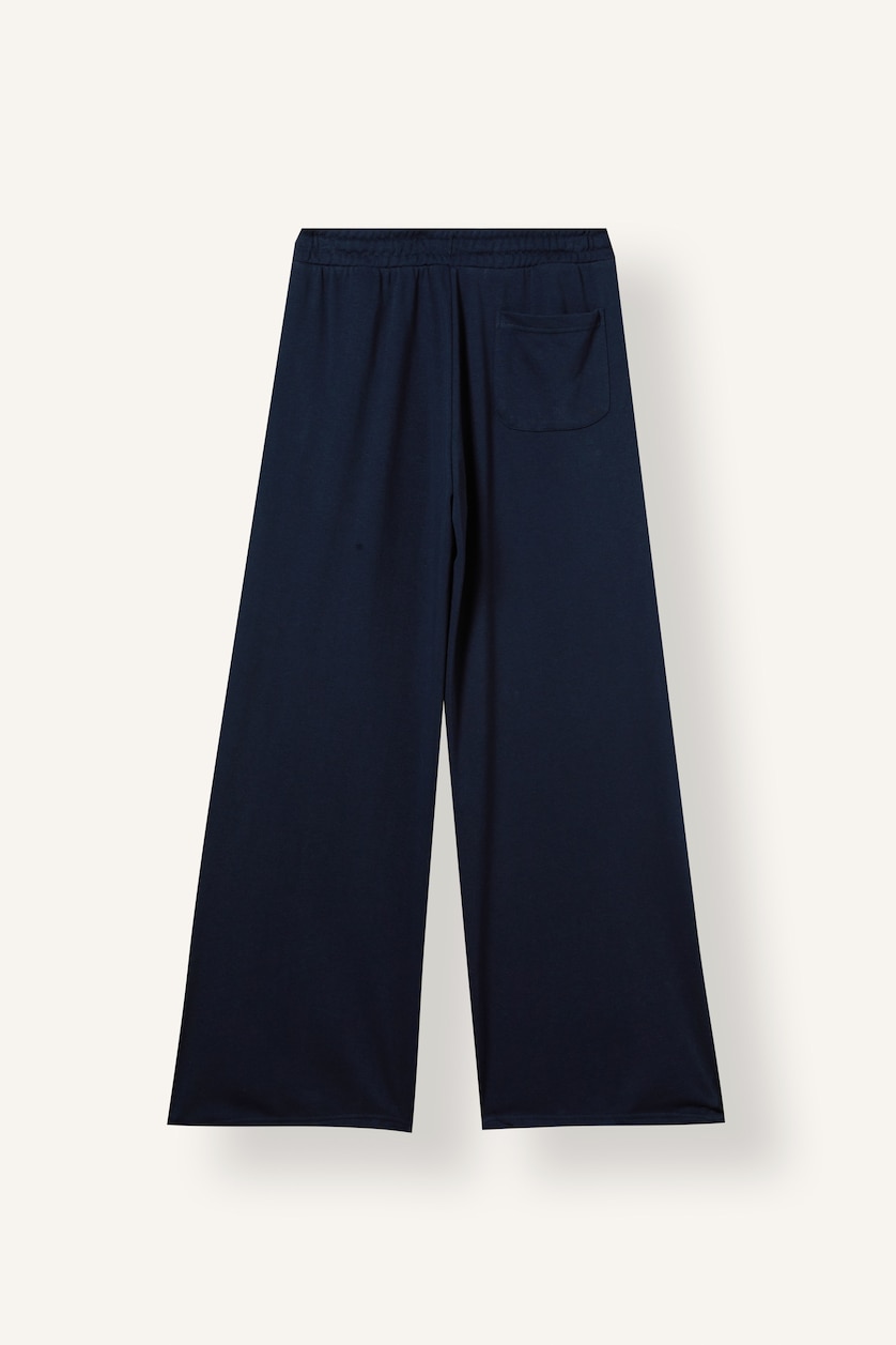 Women NAVY Wide Leg Thick Sweatshirt Fabric Trousers