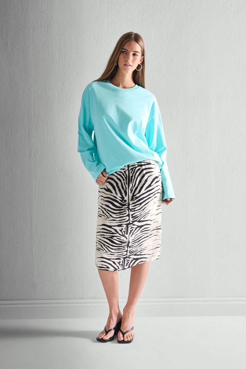 WOMAN Light Green 100% Cotton Loose Fit Long Sleeve Basic T-Shirt
