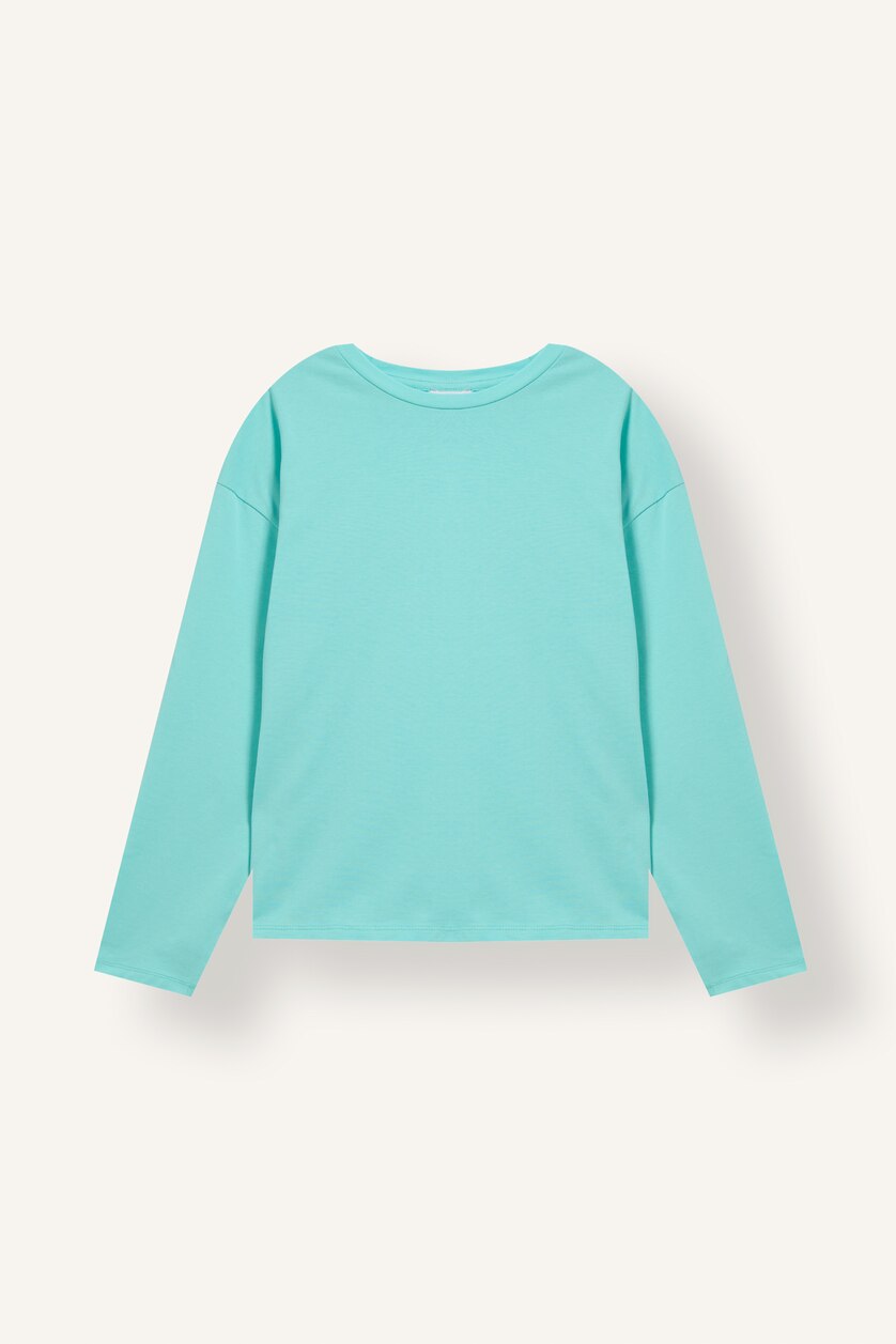 WOMAN Light Green 100% Cotton Loose Fit Long Sleeve Basic T-Shirt