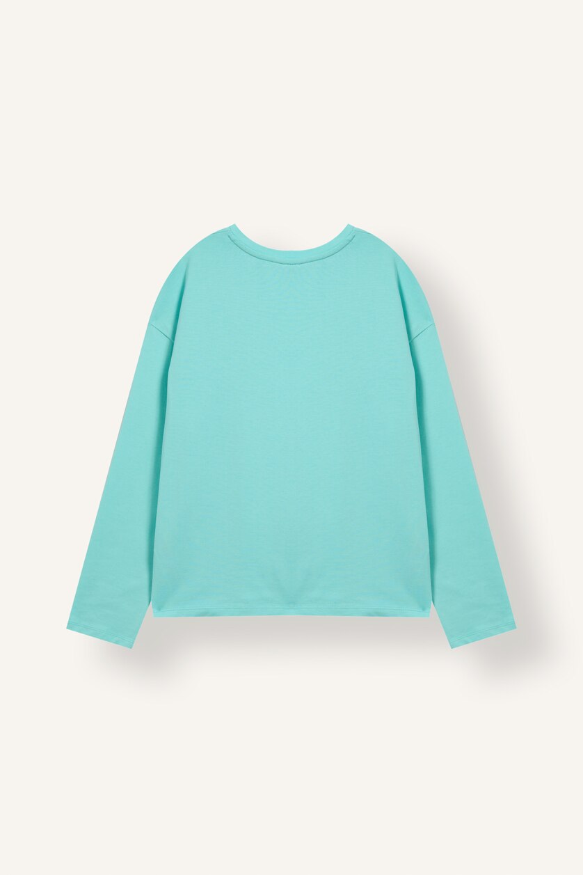 WOMAN Light Green 100% Cotton Loose Fit Long Sleeve Basic T-Shirt