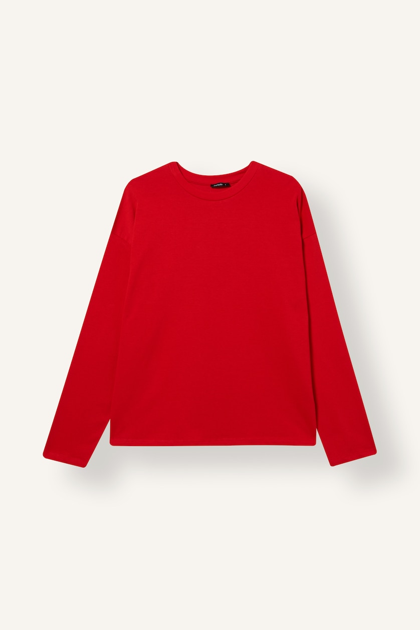 Women Red Loose Fit Long Sleeve T-Shirt