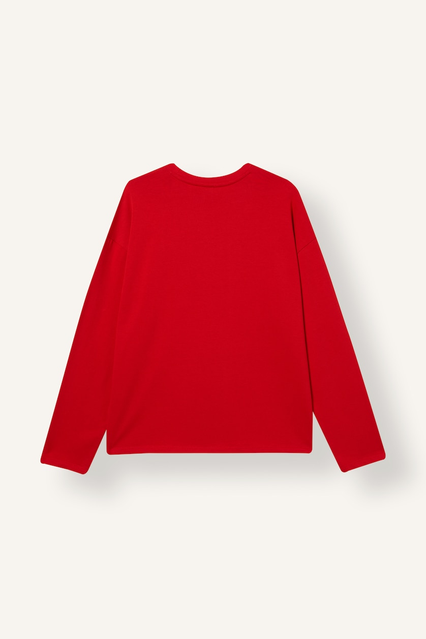 Women Red Loose Fit Long Sleeve T-Shirt