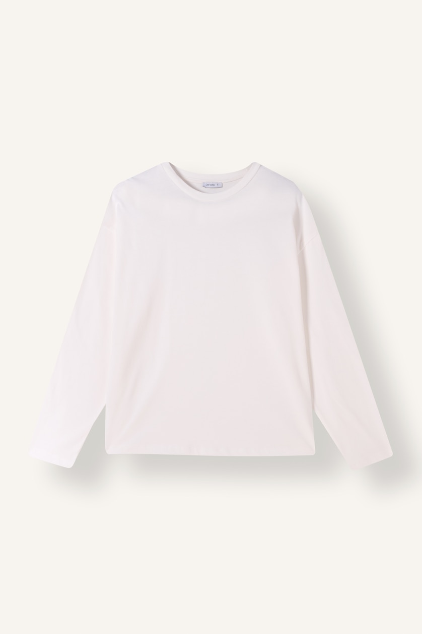 Women White Loose Fit Long Sleeve T-Shirt