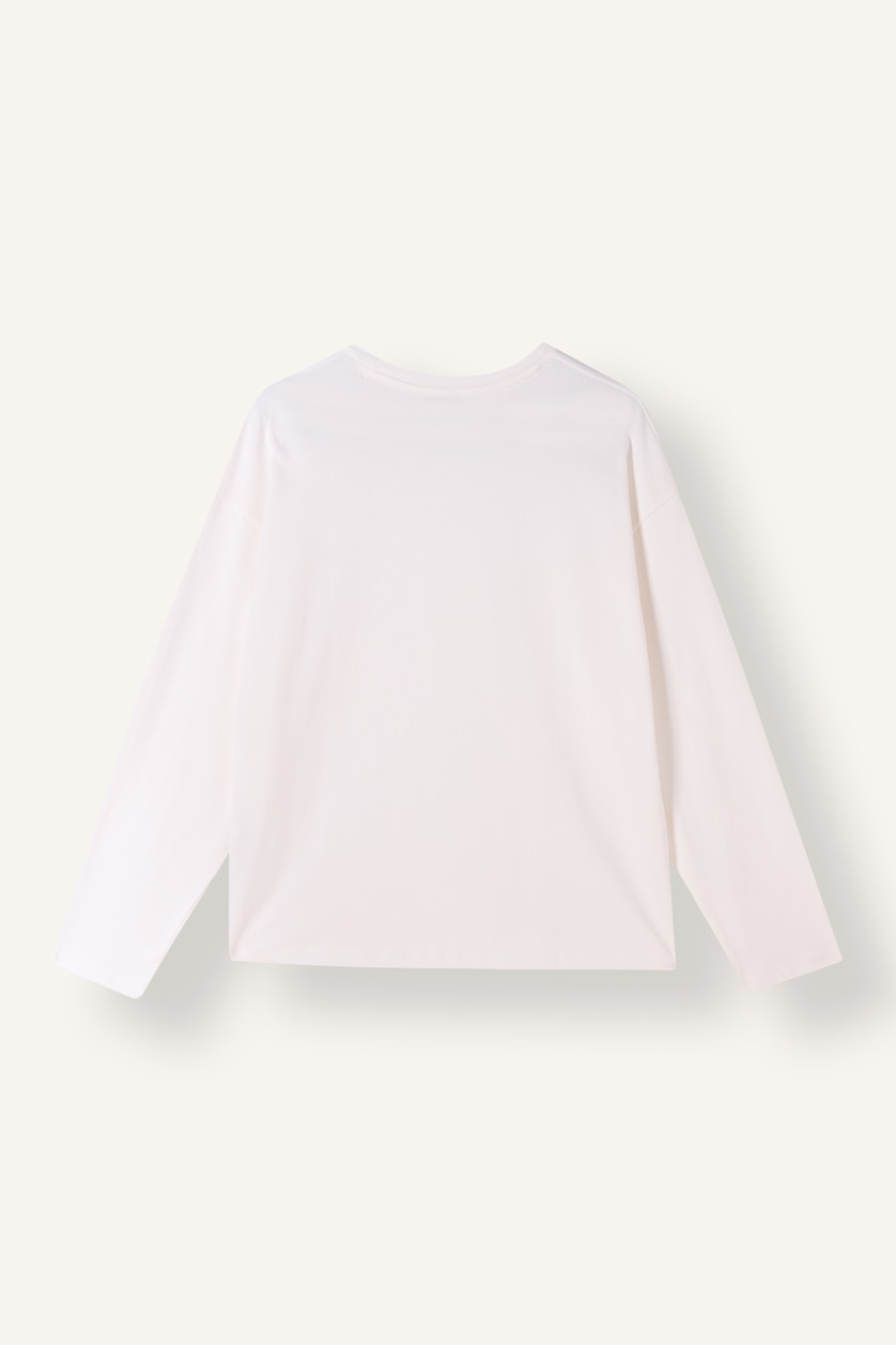 Women White Loose Fit Long Sleeve T-Shirt