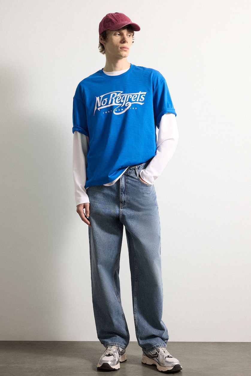 Men Blue Baggy Fit Wide Leg Denim Trousers