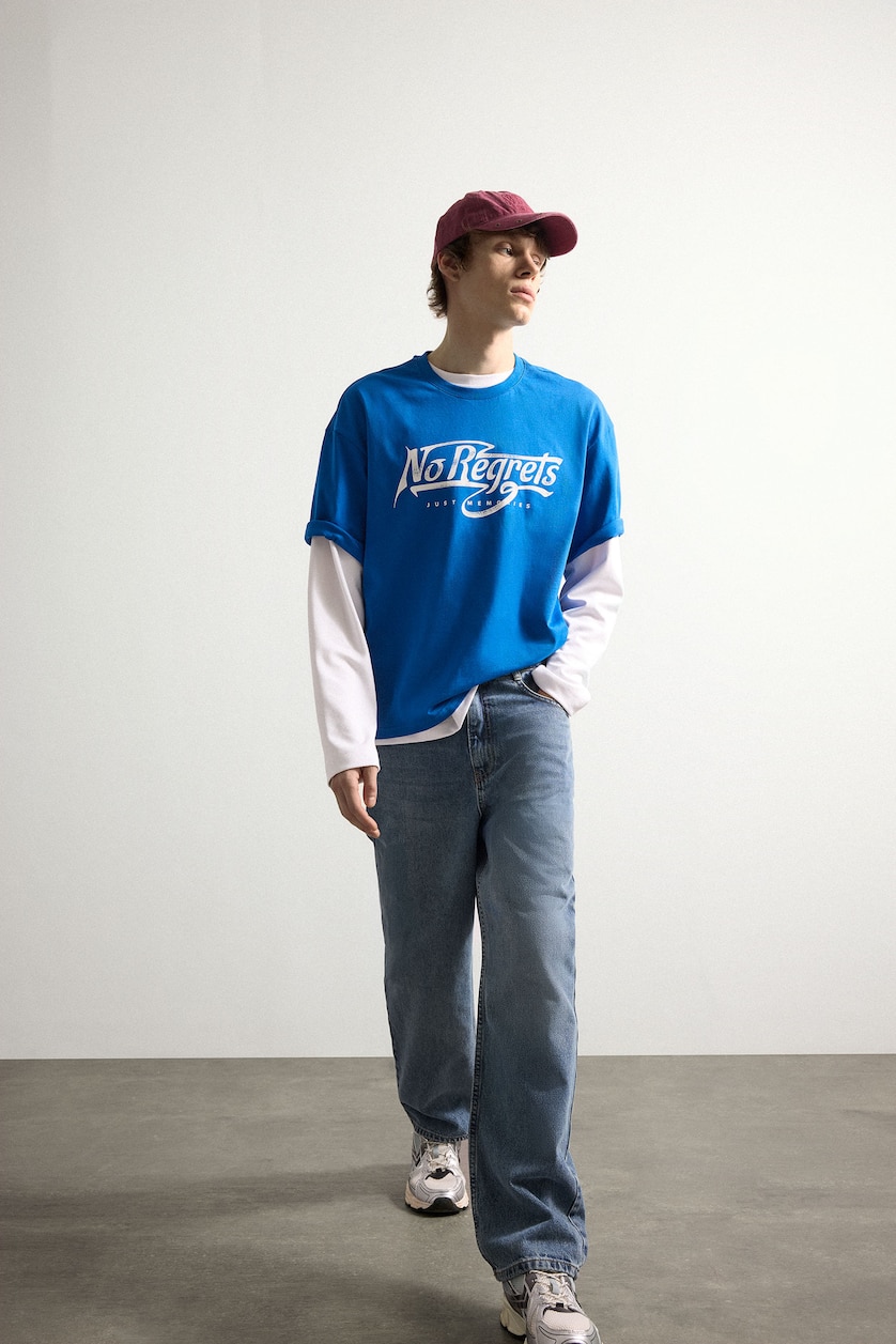 Men Blue Baggy Fit Wide Leg Denim Trousers