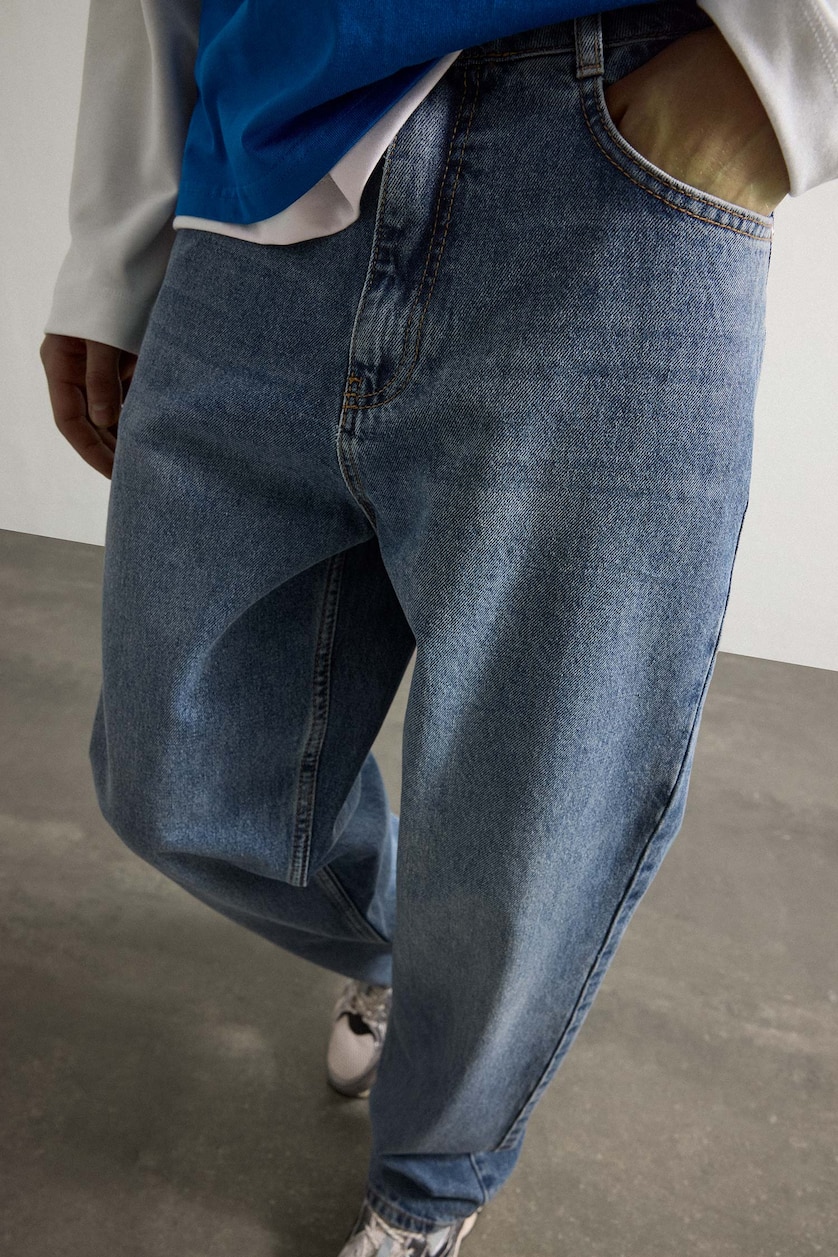 Men Blue Baggy Fit Wide Leg Denim Trousers