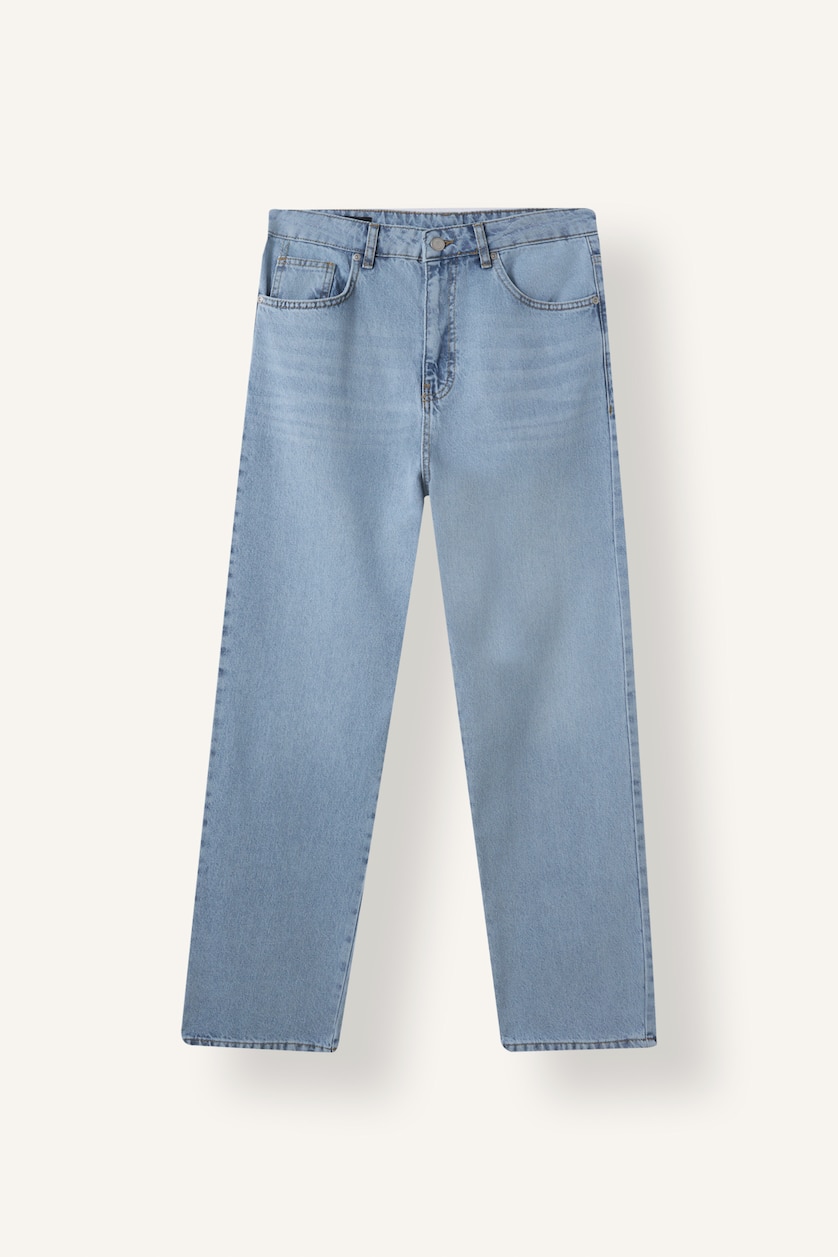 Men Light Blue Normal Waist Baggy Fit Trousers