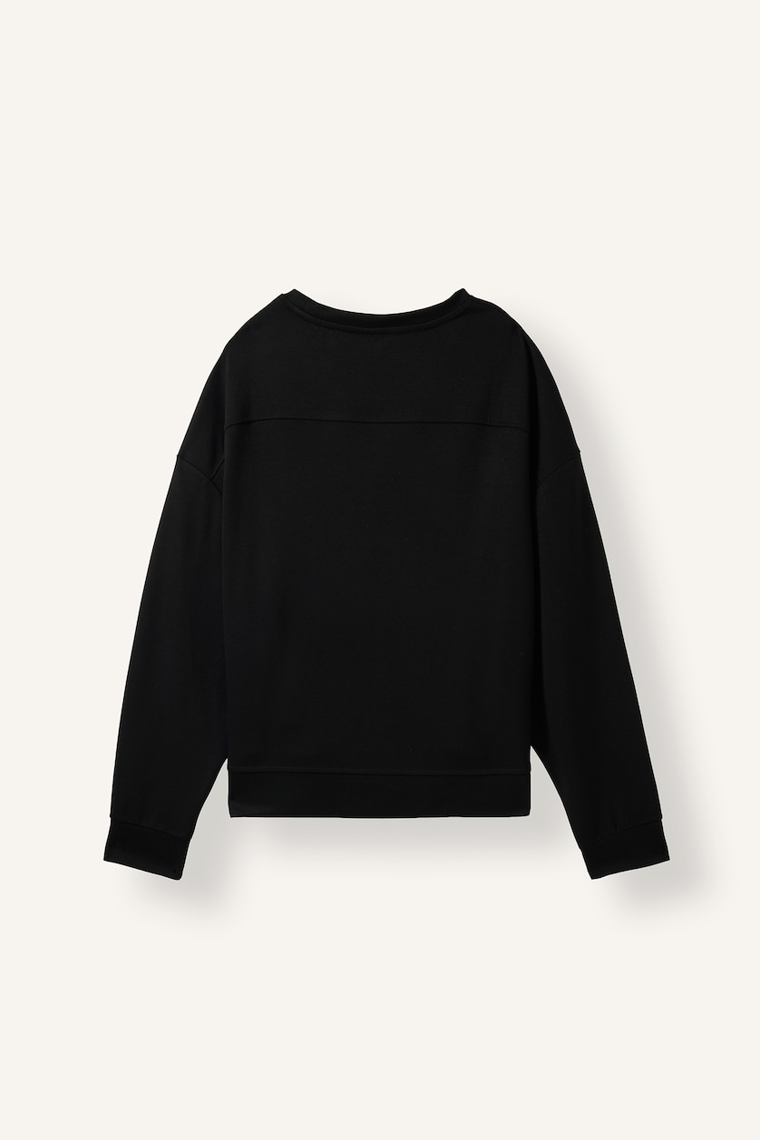 Kadın Siyah Oversize Skuba Kumaş Basic Sweatshirt