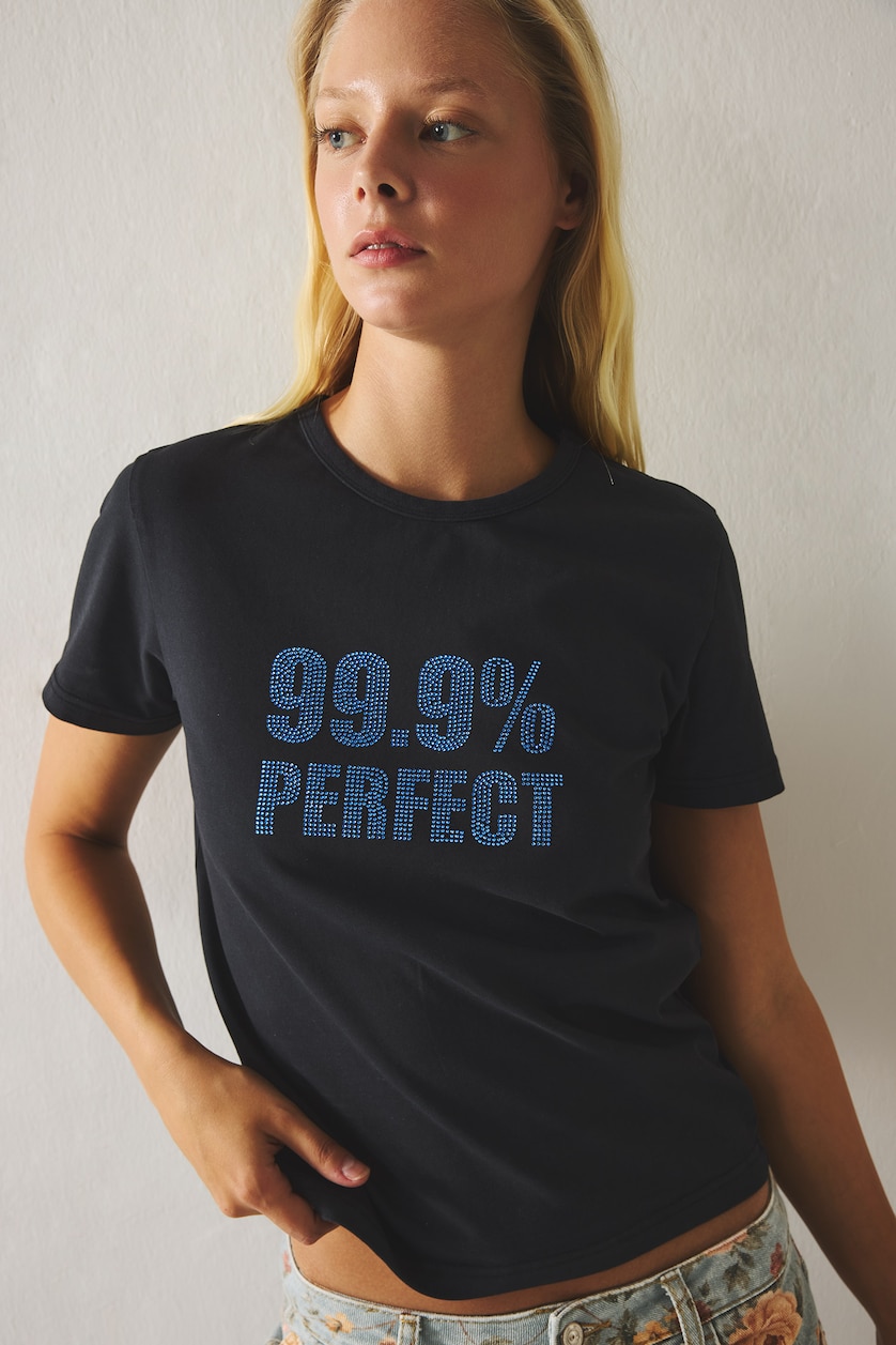 Women Anthracite Slim Fit Ribana Short Sleeve T-Shirt