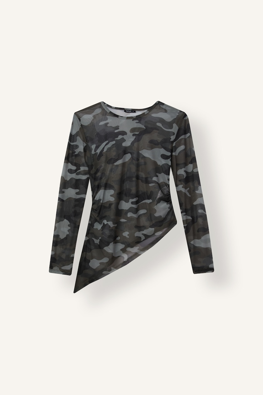 Women Black Slim Fit Tulle Long Sleeve T-Shirt
